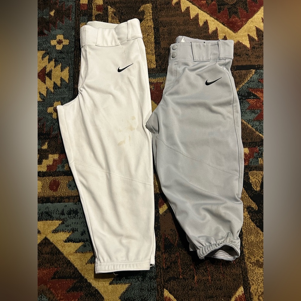 Nike Men’s Baseball Pants in White and Light Gray Size Small